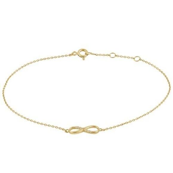 Solid 14K Yellow Gold Infinity Bracelet Womens Dainty Charm Jewelry New - Picture 3 of 4